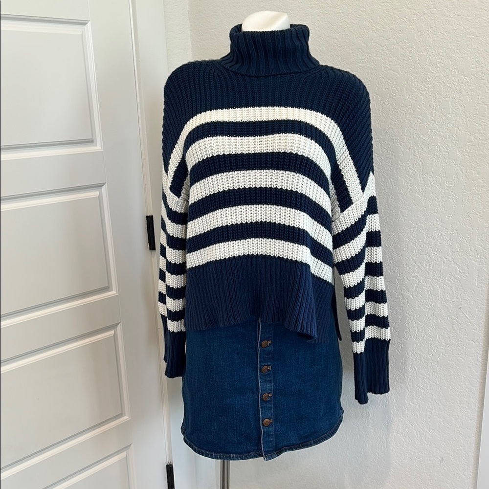 Madewell Blue and White Turtleneck Sweater Striped Design